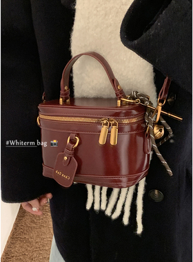 复古红色包包女2024新款潮时尚韩国手提小方包多功能单肩斜挎小包