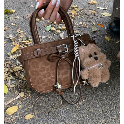 卡乐儿复古豹纹手提斜挎凯莉包