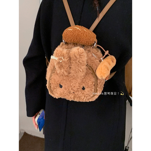 泰迪绒小熊双肩包包女冬季2025新款潮毛绒包学生毛茸茸背包书包