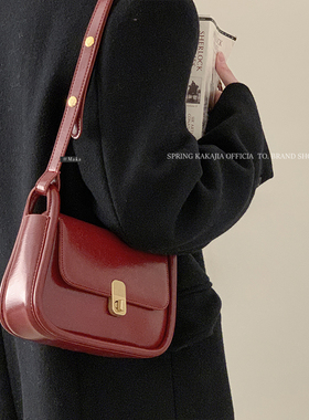 红色包包女2022新款潮秋冬复古腋下包百搭单肩斜挎包小方包婚包