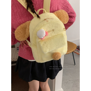 可爱毛茸茸双肩包包女冬季2025新款潮时尚卡通毛绒包学生背包