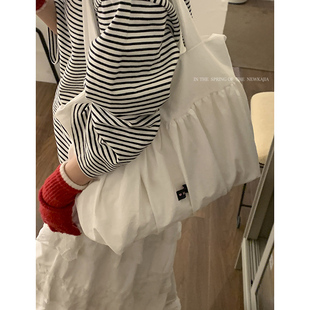 甜美少女布包包女2024新款潮时尚仙女褶皱托特包懒散风大容量包