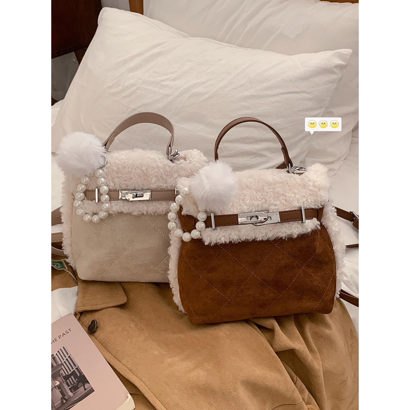 韩国麂皮绒手提毛绒包包女2025新款潮时尚复古凯莉包百搭斜挎包,服饰配件/皮带/帽子/围巾,包带,淘宝优惠券,粉丝福利购,淘宝优惠卷