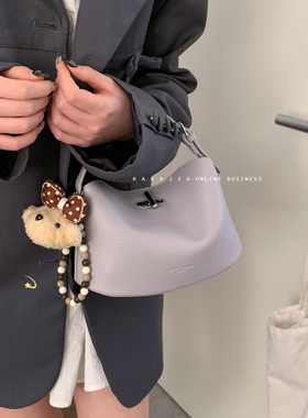 荔枝纹紫色手提包包女2026新款潮时尚水桶包高级感百搭斜挎包