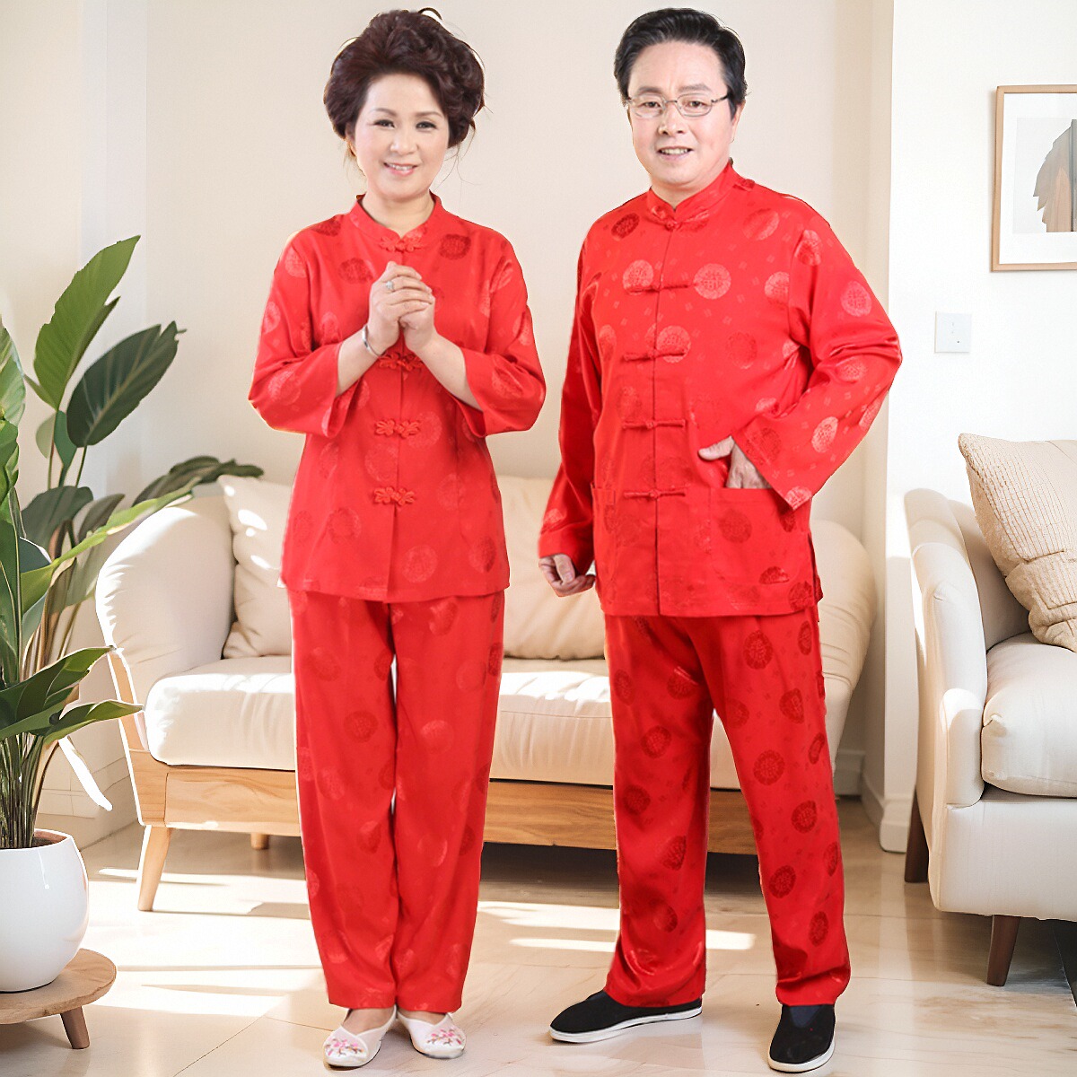 夏季女士红色爷爷奶奶情侣唐装