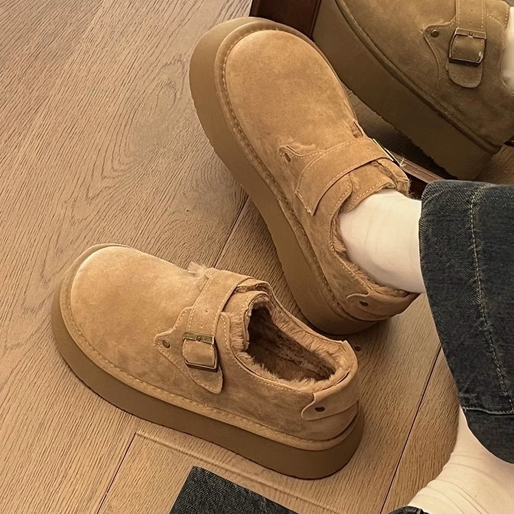 真皮~勃肯棉鞋女冬季加绒外穿2025新款一脚蹬厚底增高雪地靴单鞋