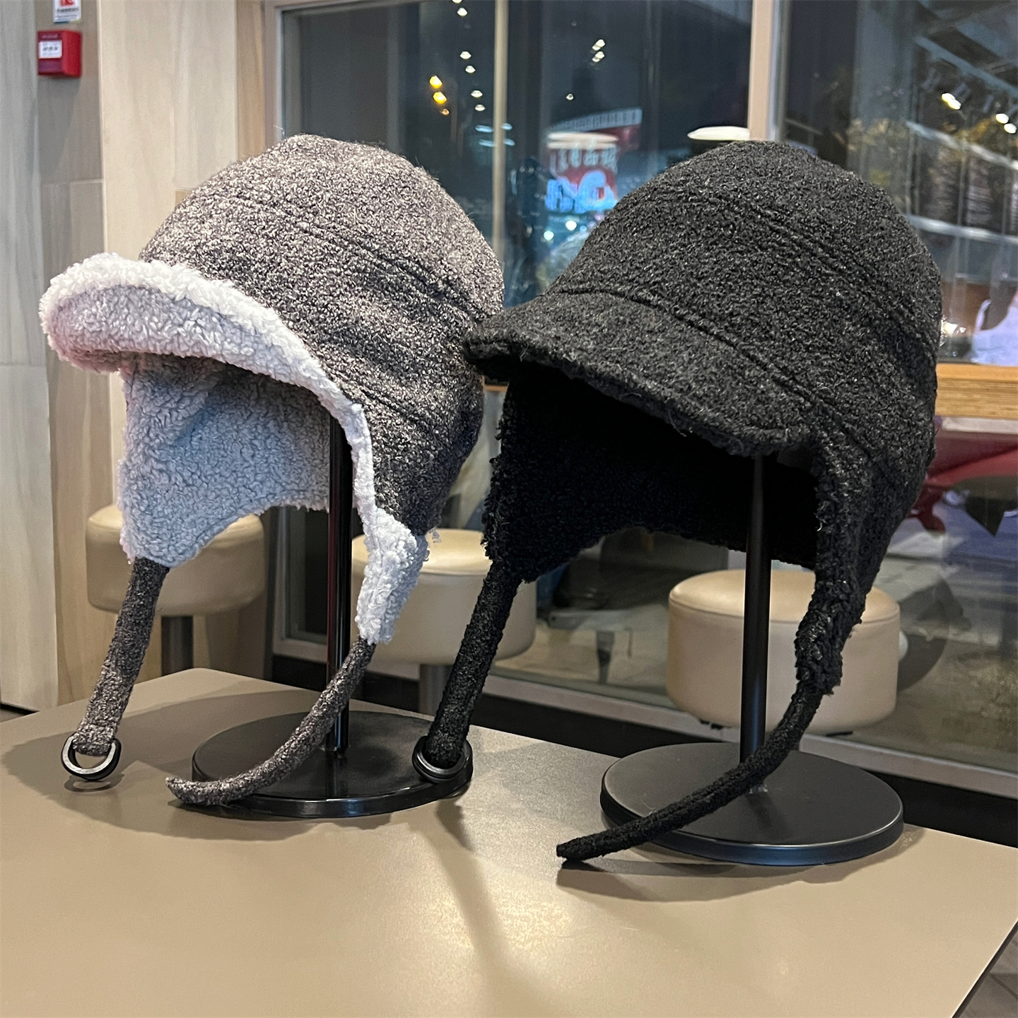 韩版中大童毛绒护耳飞行员帽子