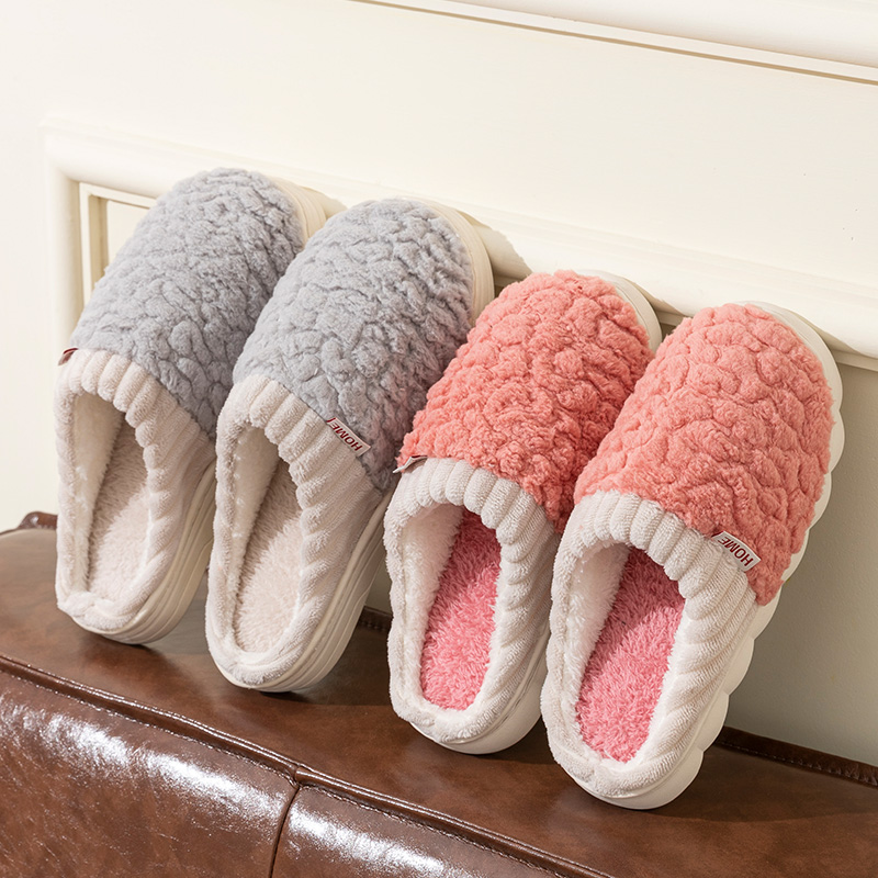 棉拖鞋女冬季毛毛绒厚底防滑家居家用室内可爱保暖月子包跟情侣男
