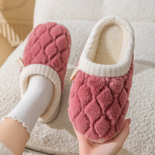 2024新款 室内家居家用保暖加绒毛毛情侣厚底春秋男 女士冬季 棉拖鞋