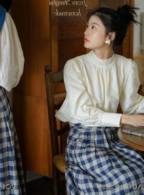 Ginger ale 2022/FW成为奥斯丁古典主义丝棉立领圆领花边衬衫