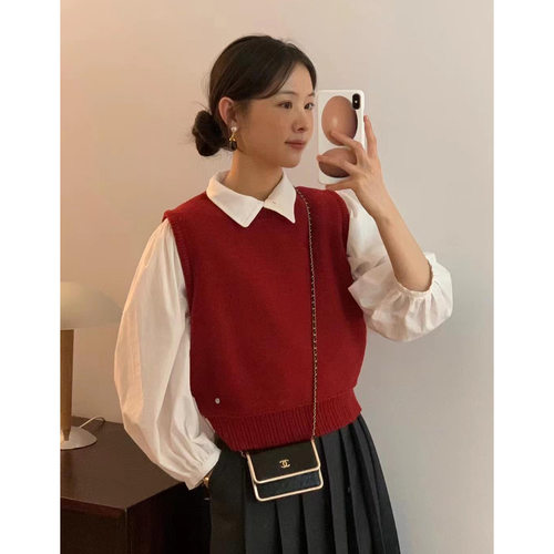 羊毛套头圆领外穿马甲纯色