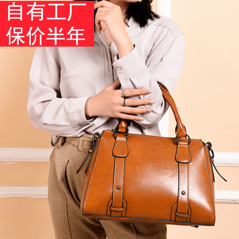 皮带牛皮真皮女包2025新款时尚百搭复古波士顿大容量手提单肩斜挎