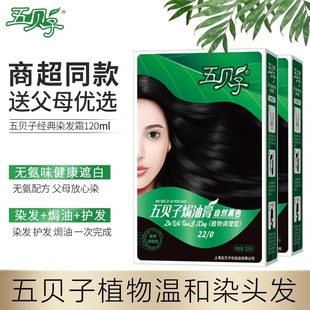 五贝子染发膏黑茶色植物纯自己在家遮盖白发剂泡泡正品官方