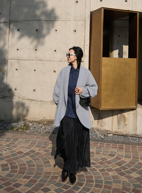 TOFOD 航海蓝 慵懒风苏力阿尔巴卡羊毛双面呢大衣松弛感外套