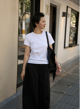 TOFOD 胶囊衣橱 抗皱SUPIMA匹马棉短袖T恤女弹力圆领显瘦上衣