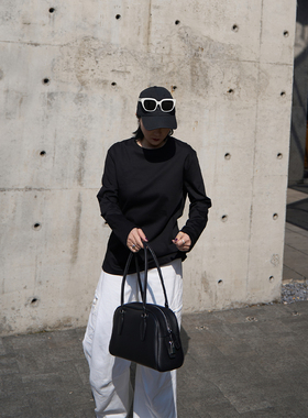 TOFOD 黑白键 高支丝光棉上衣 百搭圆领宽松长袖T恤打底衫