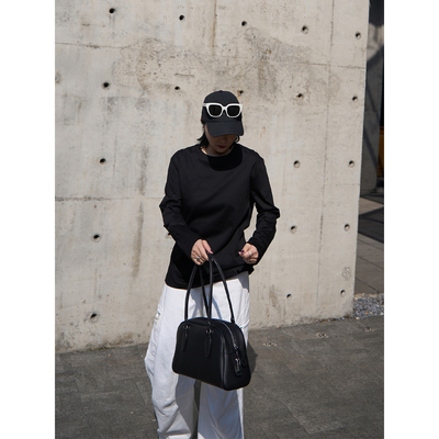 TOFOD 黑白键 高支丝光棉上衣 百搭圆领宽松长袖T恤打底衫