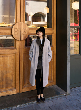 TOFOD 银座订单 客供泷定面料 皮毛一体双面呢大衣中长款皮草外套