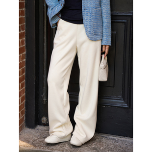 显腿长秋冬加厚保暖宽松阔腿裤 丝羊绒加绒休闲裤 牛乳茶 TOFOD