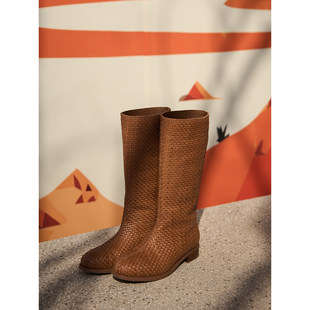 TOFOD 上东区 进口马皮手工编织 复古圆头高筒靴【点击跳转购买】