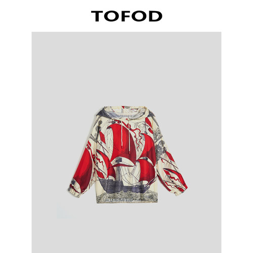 TOFOD 航海日记 重磅真丝斜纹绸上衣 复古休闲连帽卫衣
