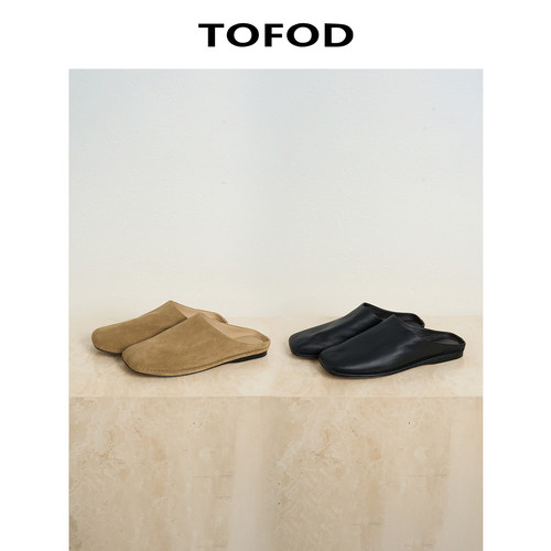 TOFOD方头低跟一脚蹬穆勒鞋女