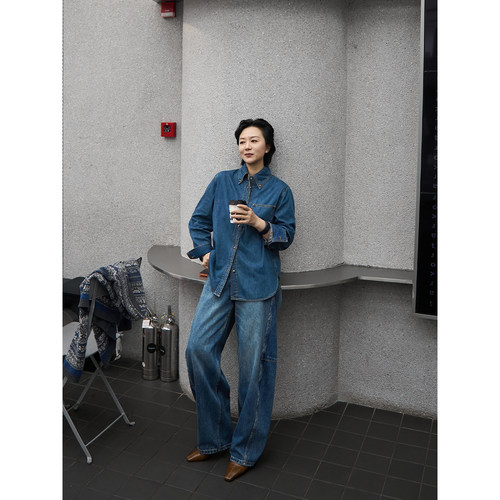 TOFOD 蓝标剪刀手 土耳其进口牛仔复古小众调性弯刀牛仔裤阔腿裤