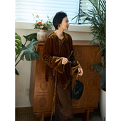 琥珀 真丝丝绒开衫 桑蚕丝新中式 TOFOD 上衣马褂衬衫