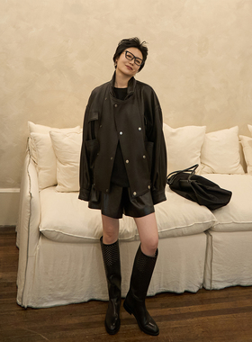 TOFOD MANGA皮全荔面黑色皮衣外套 帅痞大女主惠灵顿夹克机车皮衣