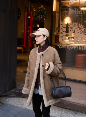 TOFOD 糖炒栗子 进口土种羊绒拉贡皮毛一体外套 游牧老钱皮草大衣