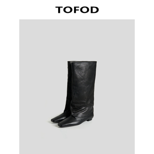 TOFOD 小奶牛 法国进口饮奶牛手工植揉牛皮堆堆靴高筒靴长筒靴