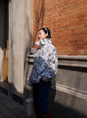 TOFOD 原RL面料 水墨丹青 色织剪花短外套休闲宽松立领拉链夹克