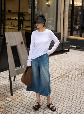 TOFOD 100支美国进口匹马棉SUPIMA 薄款ROW圆领长袖T恤打底上衣