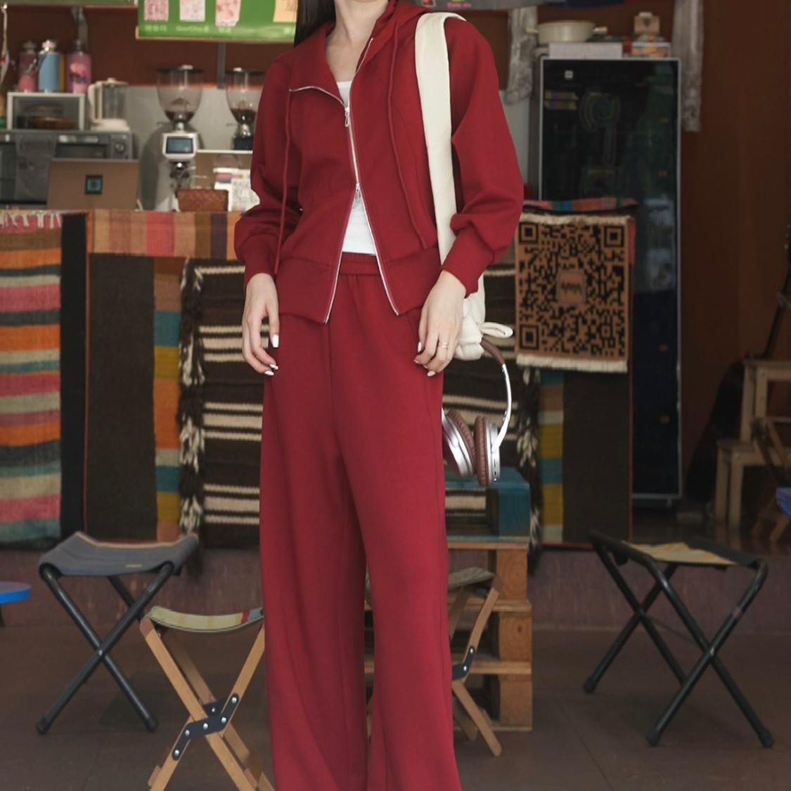 no退no换 原499 时髦连帽卫衣分割设计莫代尔运动休闲套装