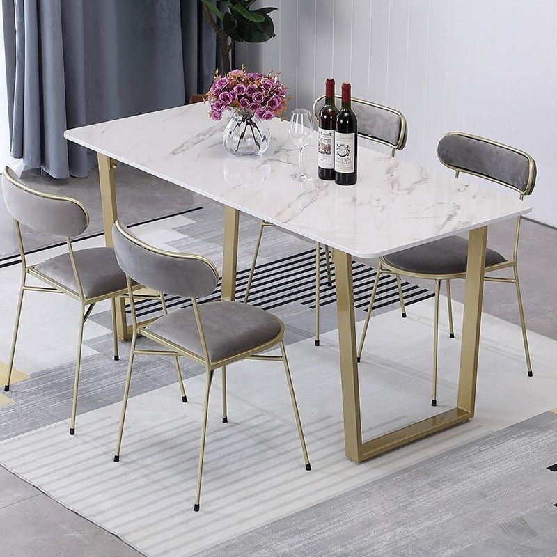 现代简约白色大理石餐桌 小户型金属脚餐桌椅组合咖啡厅小型桌子