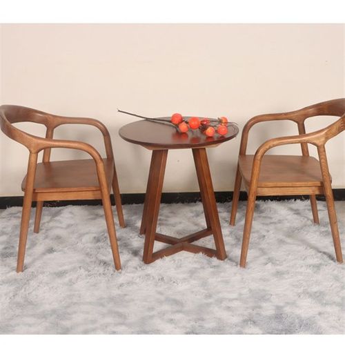 实木圆桌家用北欧客厅多人吃饭桌子商用休闲会客洽谈桌椅