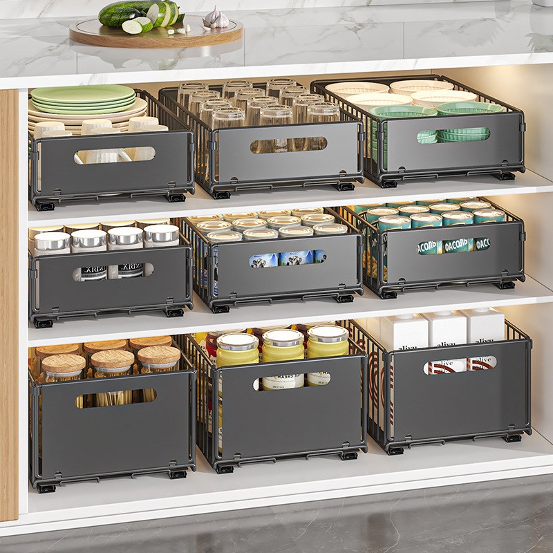 厨房下水槽置物架抽拉式拉篮双层放调料零食瓶罐收纳架橱柜分层架