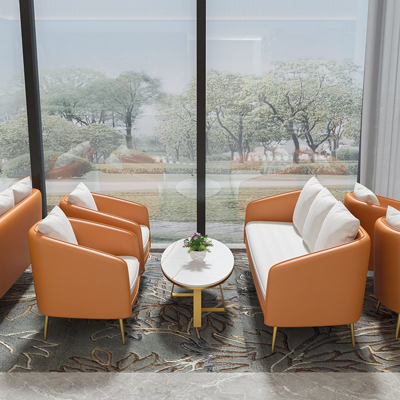 北欧接待区皮质沙发 休闲咖啡厅奶茶店沙发椅 办公区商务洽谈沙发