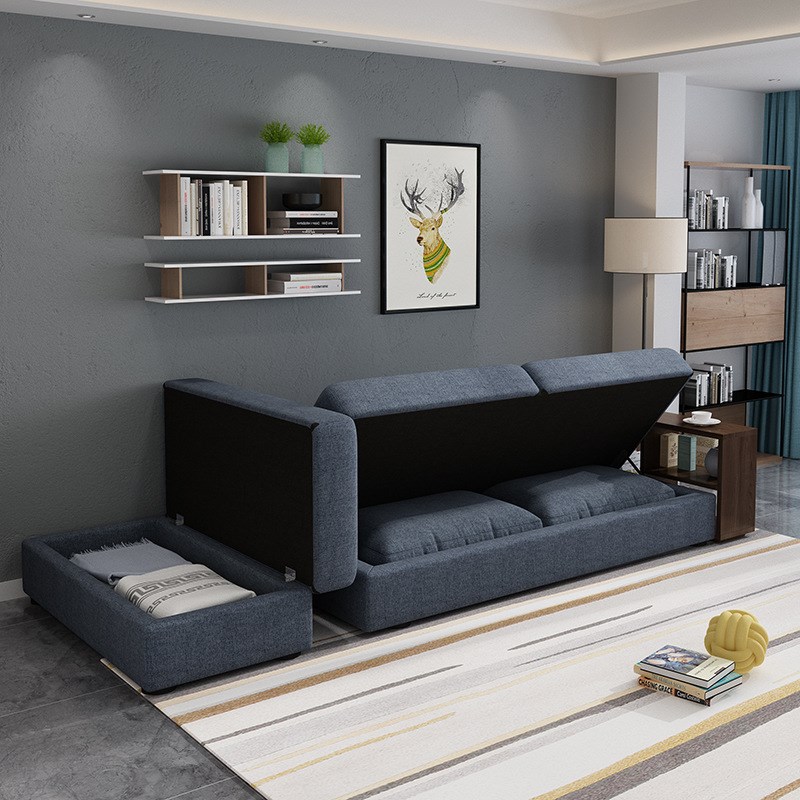 日式客厅沙发布艺小户型可折叠沙发床现代简约拆洗转角三人经济型
