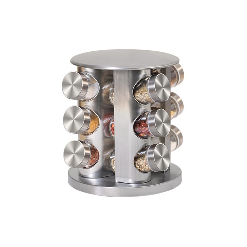 8头 12头 16头20头旋转调味架430不锈钢调料罐套装香料置物调料