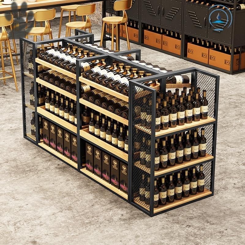 铁艺红酒中岛柜商业酒庄超市白酒架展示架工业风酒吧葡萄酒储藏架