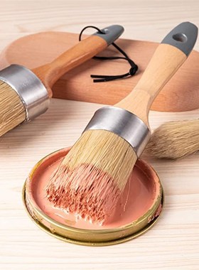 跨境货源油漆刷4件套灰色圆头刷绘画笔刷榉木桦木纯猪鬃亚马逊