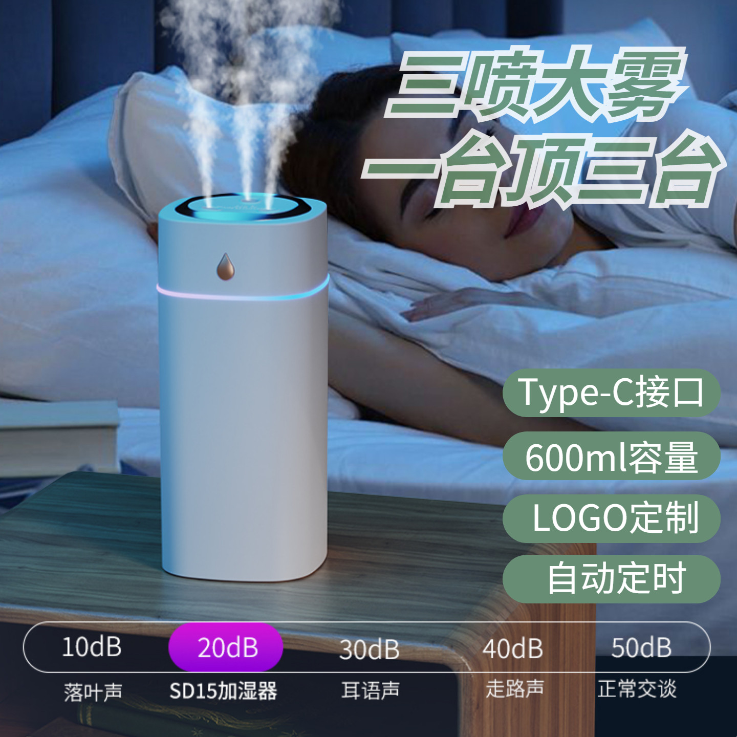 USB三喷孔静音大雾量便携加湿器