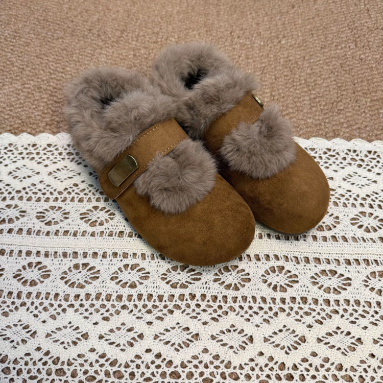 冬鞋一脚蹬内增高毛毛勃肯鞋子女冬加绒保暖毛绒2025新款爆款棉鞋