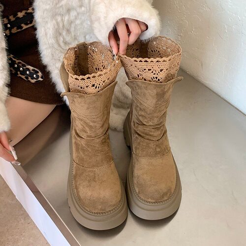 美拉德复古厚底靴子女款秋百搭软底配裙子小个子显瘦短筒靴女