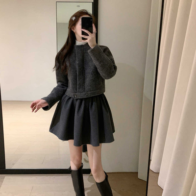 miu系短外套蓬蓬短裙小个子套装