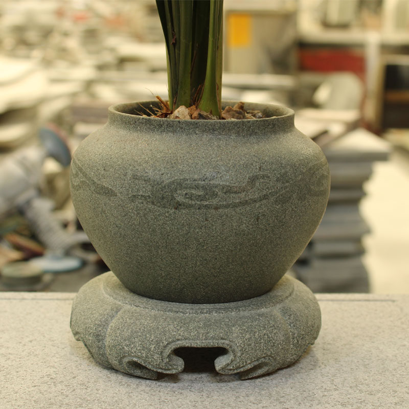 天然青石花架底座简约花盆案台花卉摆件绿植石托盆景石雕盆栽花托
