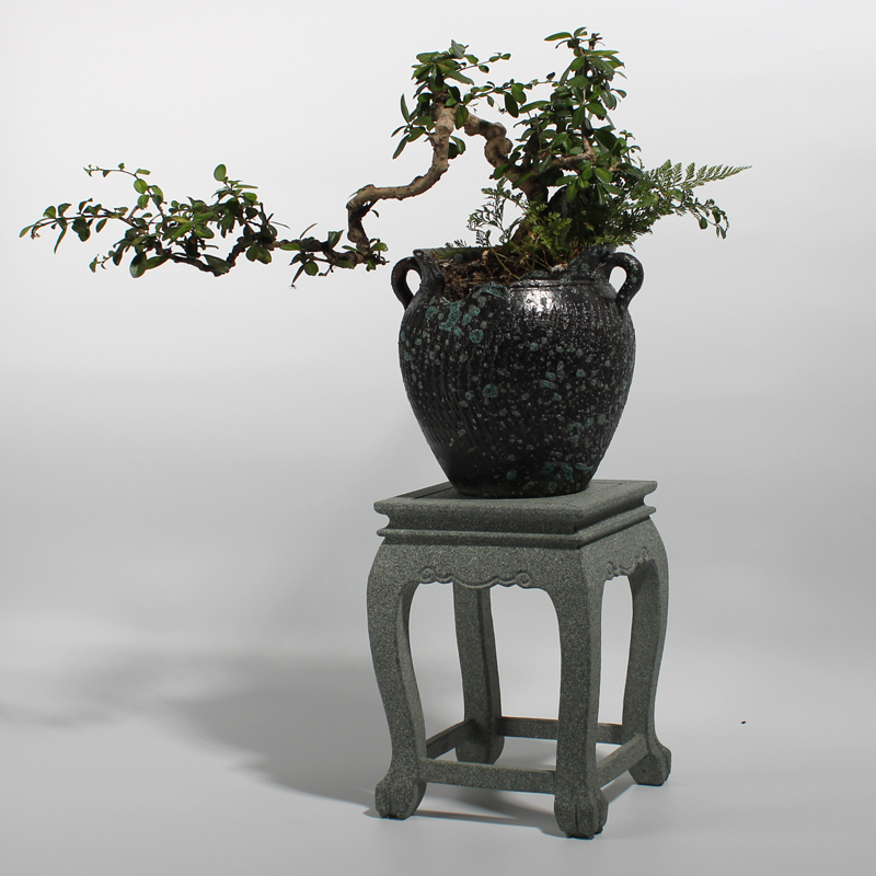天然青石花盆架石雕手工石头盆台花架案台桌面四方盆景架底座订制