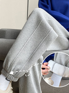 灰色运动裤女秋冬2023新款宽松束脚小个子加绒卫裤显瘦休闲裤子女