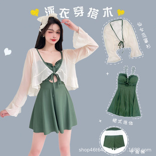 泼水节穿搭纯欲风泡温泉 游泳衣女夏连体保守显瘦遮肚时尚 长袖 罩衫